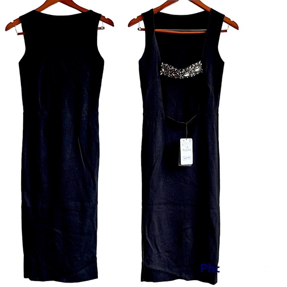 ZARA BLACK bodycon stretch Fitted Dress NWT M - Picture 1 of 17